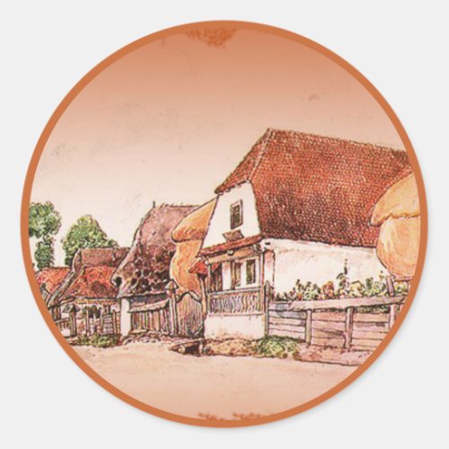 Burnt Orange Vintage Village of Hungary Classic Round Sticker