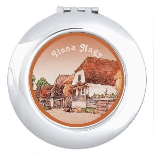 Burnt Orange Vintage Village of Hungary Compact Mirror