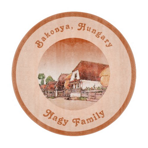 Burnt Orange Vintage Village of Hungary Cutting Board