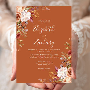 Burnt Orange Watercolor Fall Floral Wedding Invitation