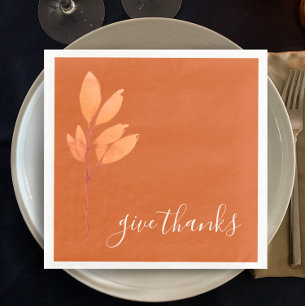 Burnt Orange Watercolor Give Thanks Thanksgiving Paper Dinner Napkins