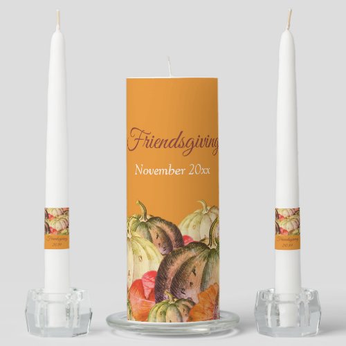  Burnt Orange Watercolor Pumpkin Friendsgiving Unity Candle Set