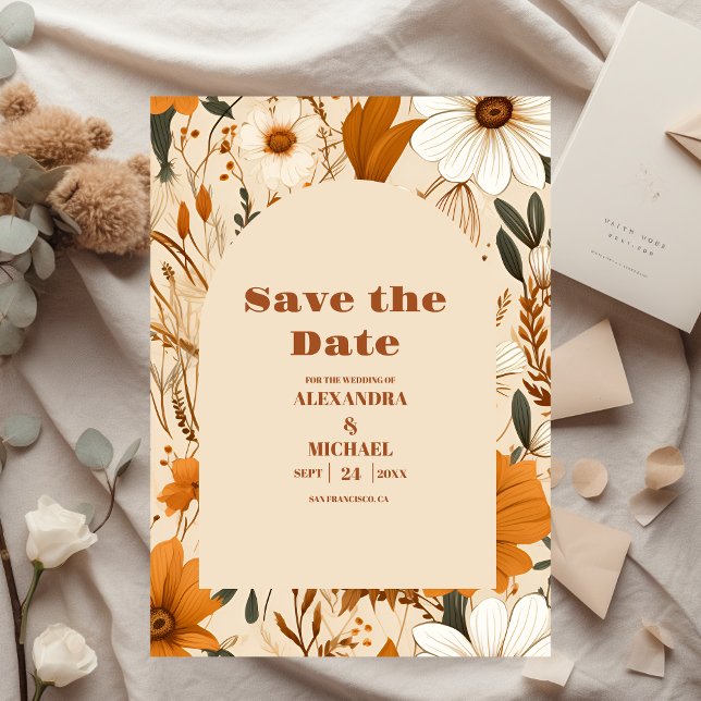 Burnt Orange Watercolor Wildflowers Wedding Save The Date (Creator Uploaded)