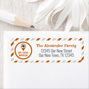 Burnt Orange We Have Moved Striped Moving Label