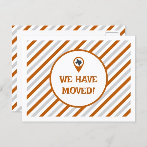Burnt Orange We Have Moved Striped Moving  Postcard