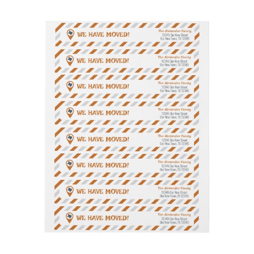 Burnt Orange We Have Moved Striped Moving  Wrap Around Label
