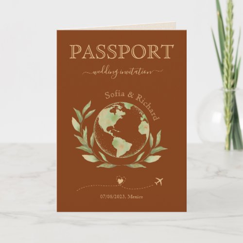 Burnt Orange Wedding Destination Passport World  Invitation