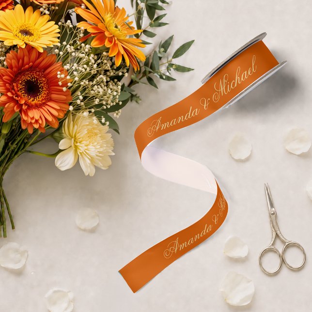 Burnt Orange Wedding Elegant Calligraphy Script   Satin Ribbon (Creator Uploaded)