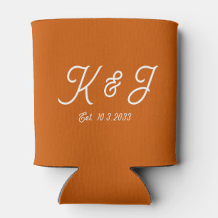 Burnt Orange Wedding Favor Monogrammed Can Cooler