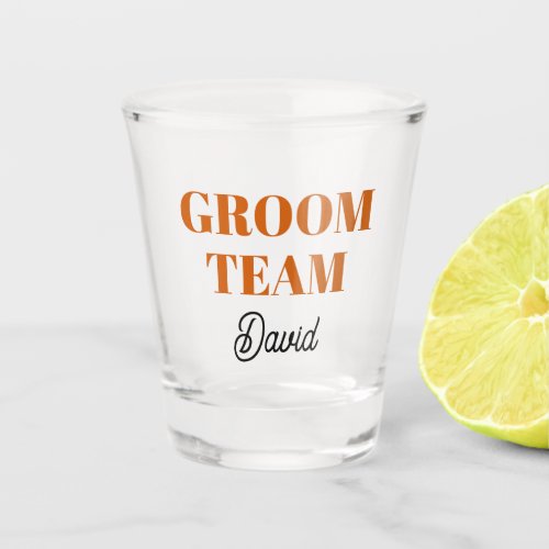 Burnt Orange Wedding Groom Team Stylized Name Shot Glass