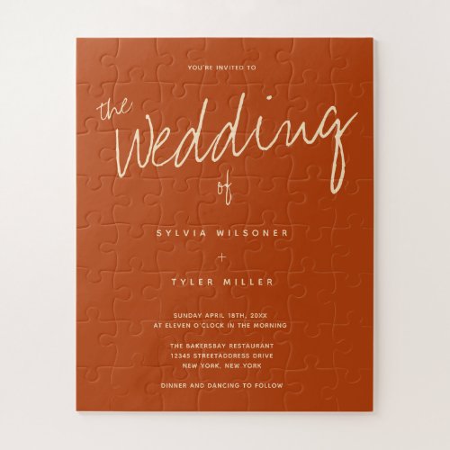 Burnt Orange Wedding Invitation Jigsaw Puzzle