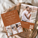Burnt Orange Wedding Minimalist QR code Invitation<br><div class="desc">The Wedding of Modern Elegant Four (4) Photo Collage and Large Date QR code Minimalist Wedding Invitation. The Wedding Invitation cards contain a modern typography that are elegant,  simple and modern to use after you minimalist simple wedding day celebration.</div>