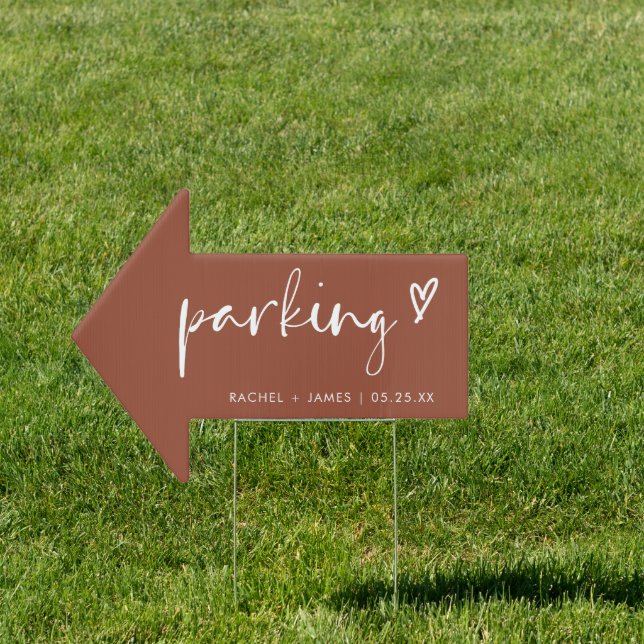 Burnt Orange Wedding Parking This Way Arrow Sign (Insitu)