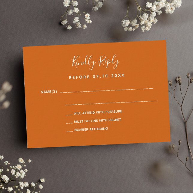 Burnt orange wedding response RSVP Note Card (Creator Uploaded)