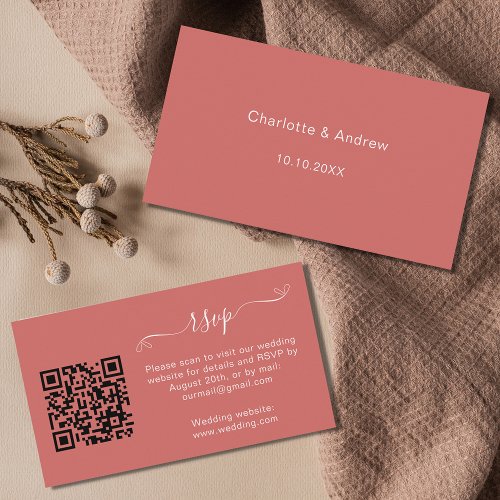 Burnt orange wedding response website QR code RSVP Enclosure Card