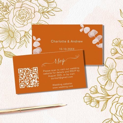 Burnt orange wedding response website QR code RSVP Enclosure Card