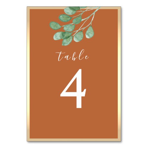 Burnt Orange Wedding Table Number