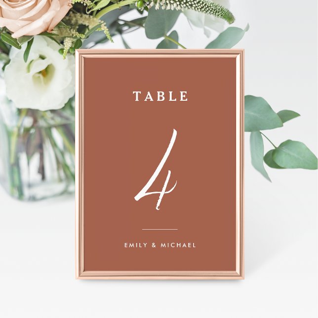 Burnt Orange Wedding Table Number Card Calligraphy (Creator Uploaded)