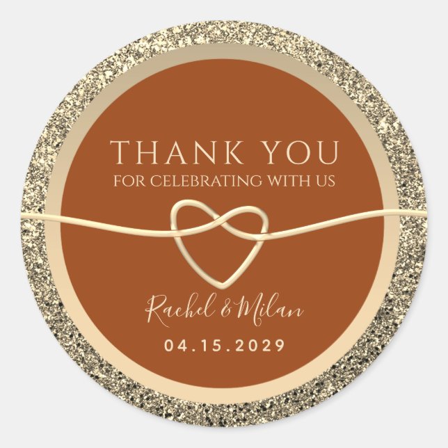 Burnt Orange Wedding Thank You Favor Classic Round Sticker (Front)