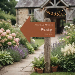 Burnt orange Wedding this way arrow minimal Sign