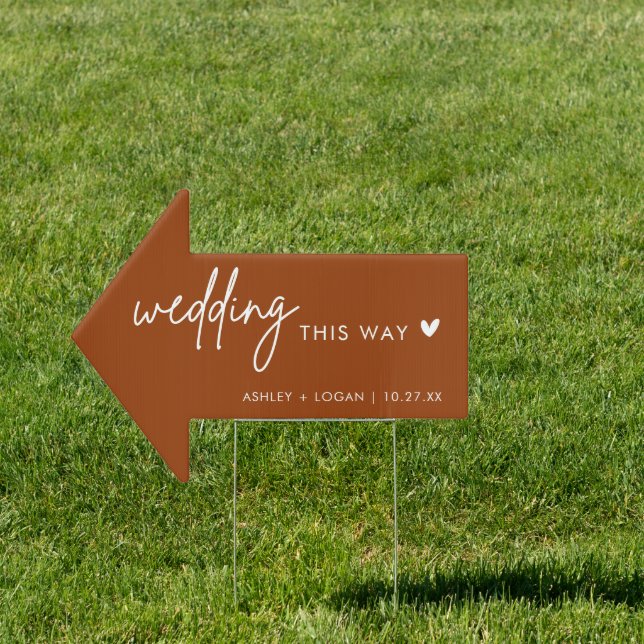 Burnt Orange Wedding This Way Arrow Sign (Insitu)