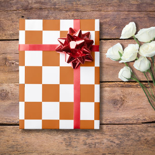 Burnt Orange White Checkered Checkerboard Vintage Wrapping Paper