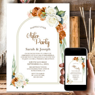 Burnt Orange White Floral Arch Wedding After Party Invitation
