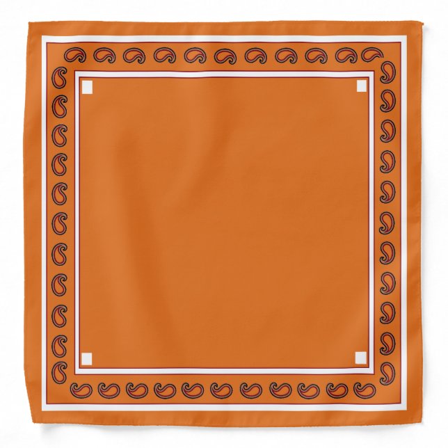 Burnt Orange White Paisley Texas Bandana (Front)