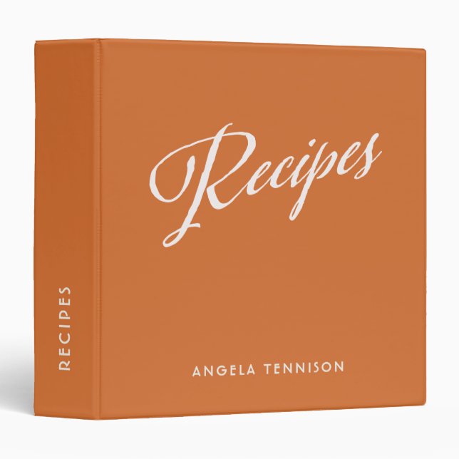 Burnt Orange + White Personalized Recipe Journal 3 Ring Binder (Front/Spine)