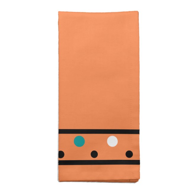 Burnt Orange White Teal Polka Dots Cloth Napkin (Folded)