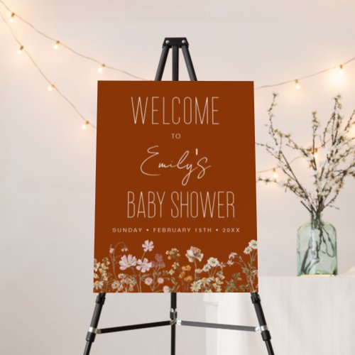 Burnt Orange Wildflower Baby Shower Welcome Sign