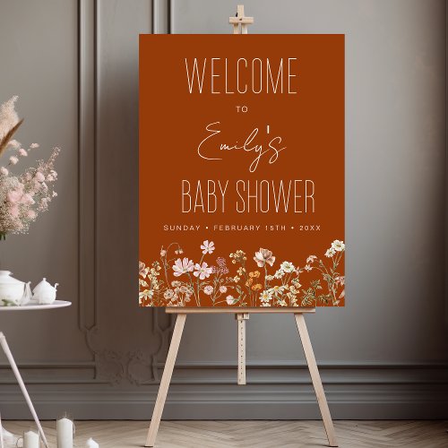 Burnt Orange Wildflower Baby Shower Welcome Sign