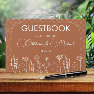 Burnt Orange Wildflower Bohemian Arch Wedding Guest Book