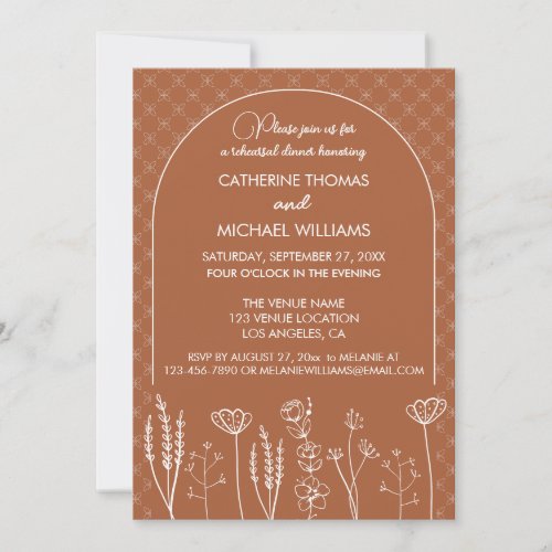 Burnt Orange Wildflower Bohemian Arch Wedding Invitation