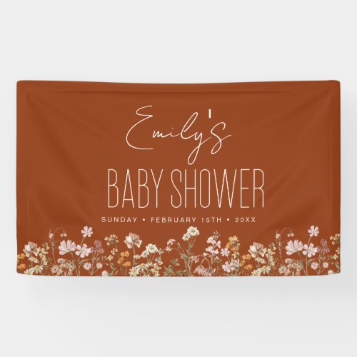 Burnt Orange Wildflower Boho Baby Shower Banner by Pretty Girly Designs