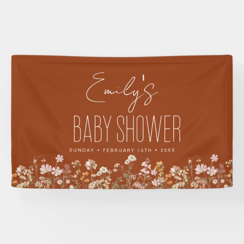 Burnt Orange Wildflower Boho Baby Shower Banner