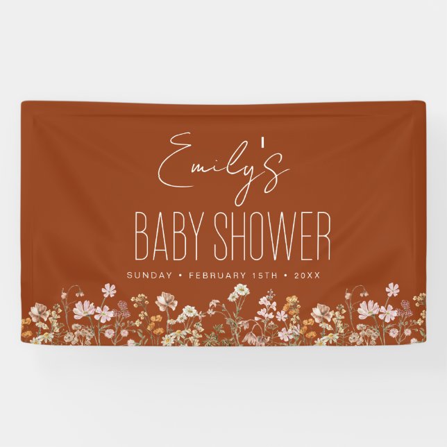 Burnt Orange Wildflower Boho Baby Shower Banner (Horizontal)