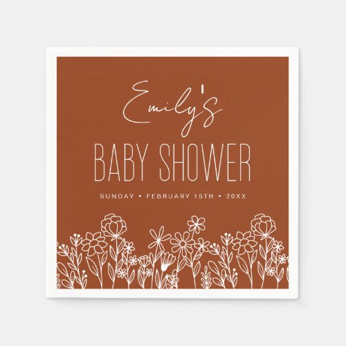Burnt Orange Wildflower Boho Baby Shower in Bloom Napkins by Pretty Girly Designs