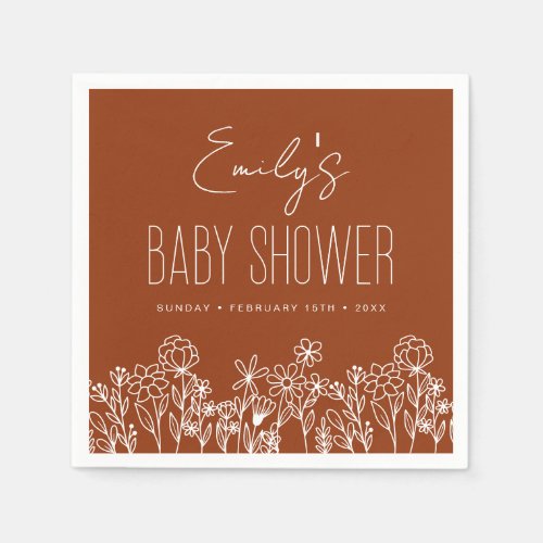 Burnt Orange Wildflower Boho Baby Shower In Bloom Napkins