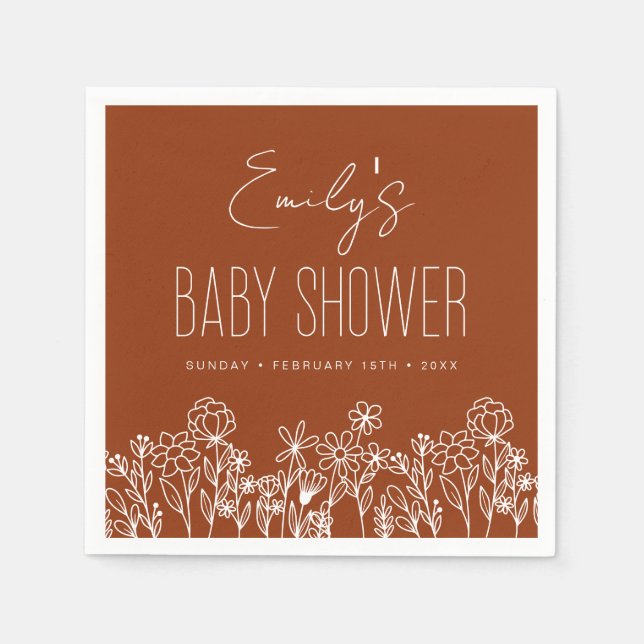 Burnt Orange Wildflower Boho Baby Shower In Bloom Napkins (Front)