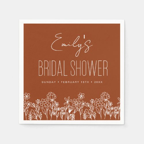 Burnt Orange Wildflower Boho Bridal Shower Napkins