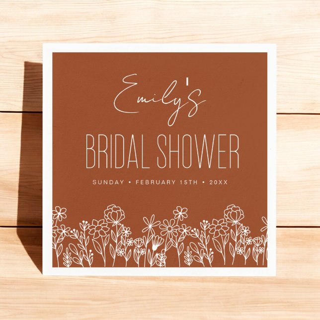 Burnt Orange Wildflower Boho Bridal Shower Napkins (Creator Uploaded)