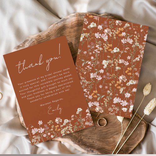 Burnt Orange Wildflower Boho Bridal Shower Thank You Card