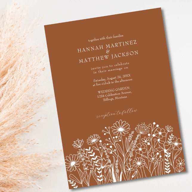 Burnt Orange Wildflower Boho Chic Wedding Invitation (Creator Uploaded)