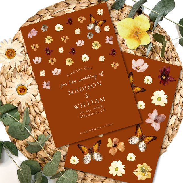 Burnt Orange Wildflower Boho Save the Date Card (Creator Uploaded)