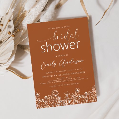 Burnt Orange Wildflower Bridal Shower Elegant  Invitation