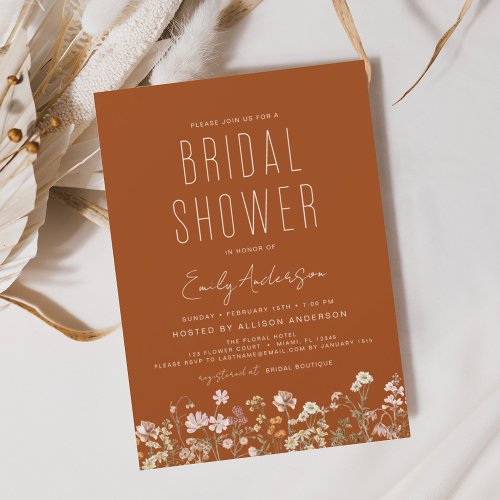 Burnt Orange Wildflower Bridal Shower Invitation Flyer