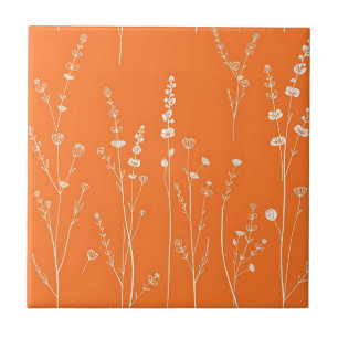 Burnt Orange Wildflower Minimal Pattern Ceramic Tile