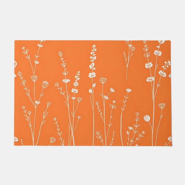 Burnt Orange Wildflower Minimal Pattern Doormat (Front)