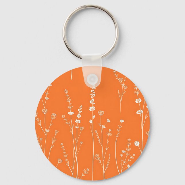 Burnt Orange Wildflower Minimal Pattern Keychain (Front)